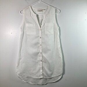 Womens Chicos Button Front Sleeveless Linen Cotton‎ Tunic White S